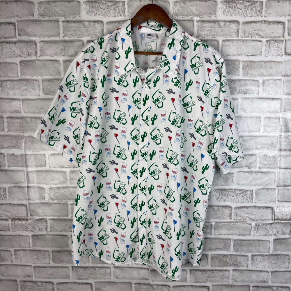 BDA WM Phoenix Open Coors Light Golf Shirt Mens 3XL White All Over Print Button